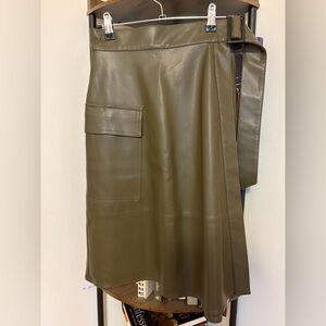 Element Olive Faux Leather Midi Wrap Skirt